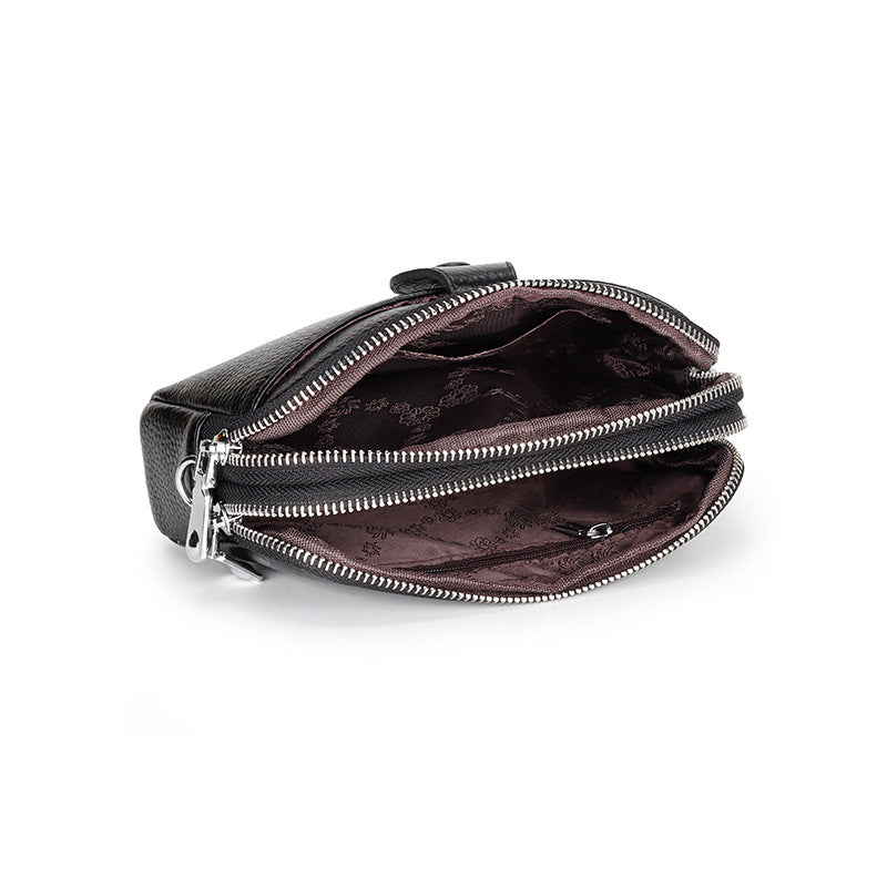 Women's Genuine Leather Chain Layer Cowhide Double Zipper Women's Clutch