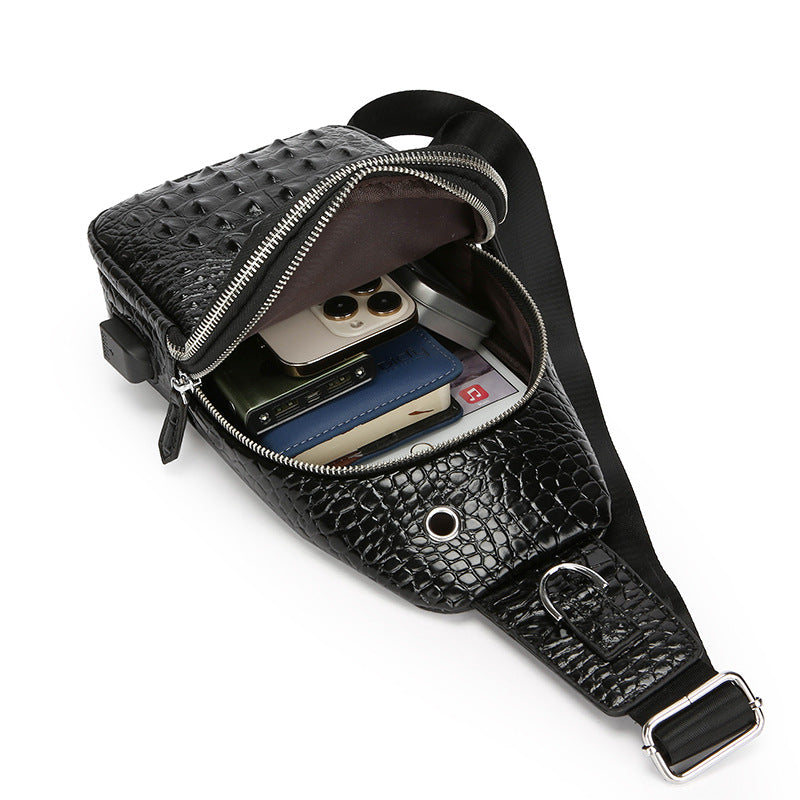 Men's Trendy Crocodile Pattern Retro Large Capacity Men's Messenger Bags