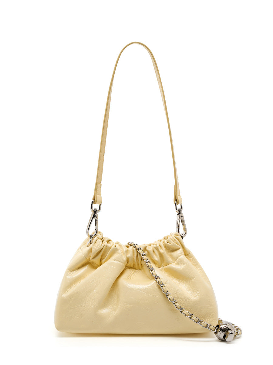 High-grade Chain Pleated Cloud Korean Style Portable Genuine Leather Bags