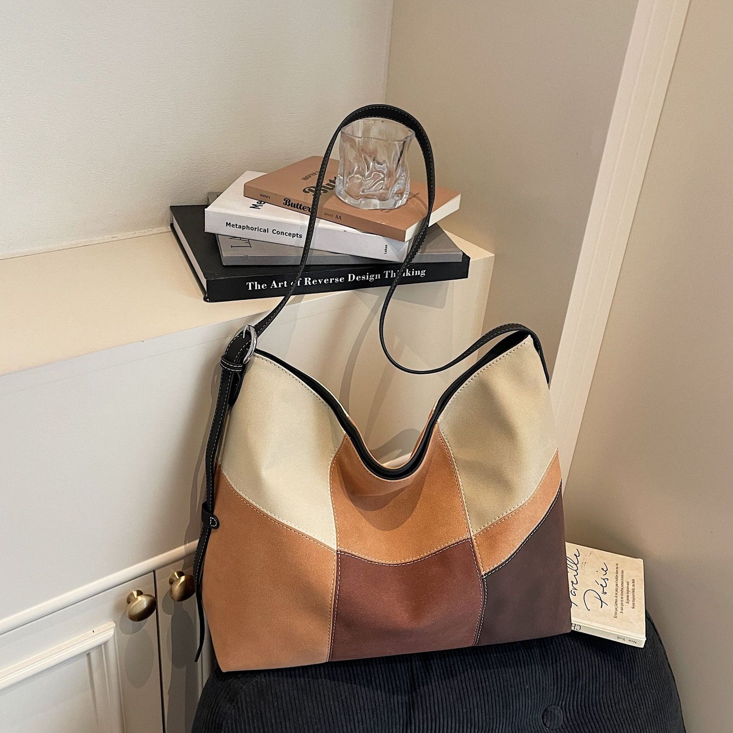 Large Capacity Trendy Shopping Fashion Simple Plaid Color Matching Tote Bag
