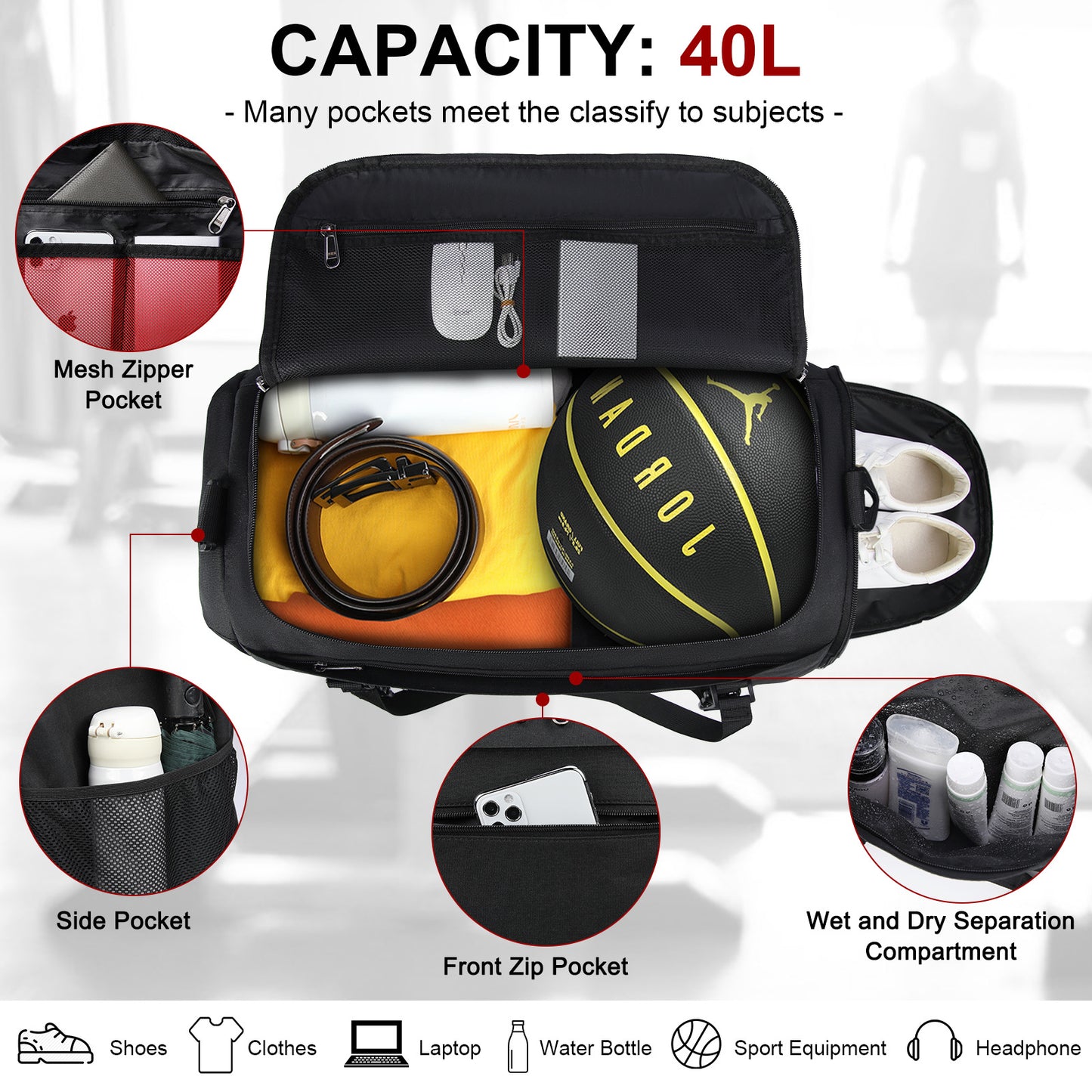 Large Capacity Exercise Waterproof Dry Wet Separation Bags