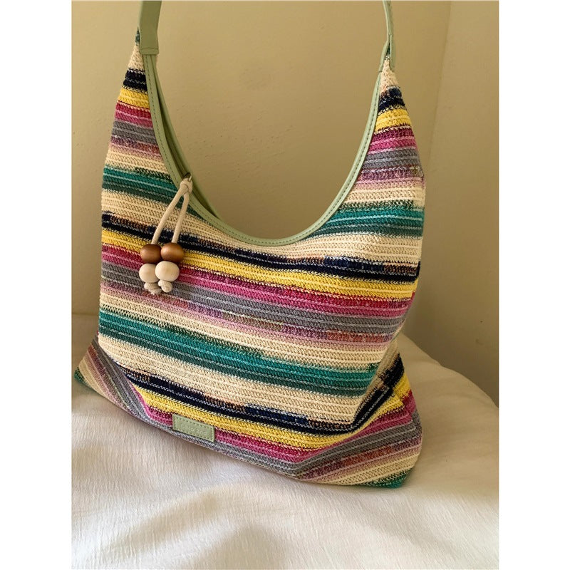 Rainbow Beach Holiday Woven Female Summer Large Capacity Tote Bag