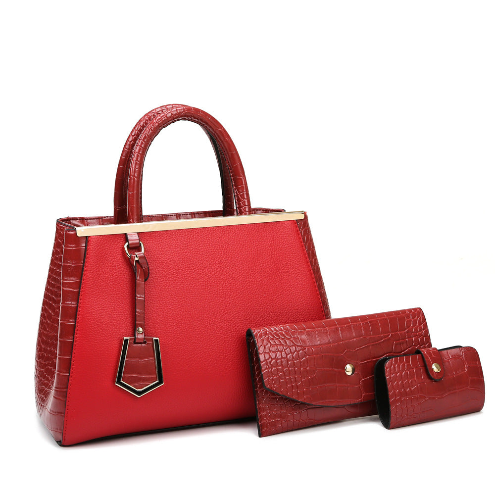 Women's Crocodile Pattern Patchwork Three-piece Set Mother Women's Shoulder Bag