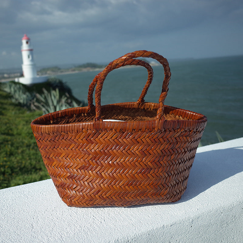 Women's French Retro Woven Portable Female Vegetable Travel Bags