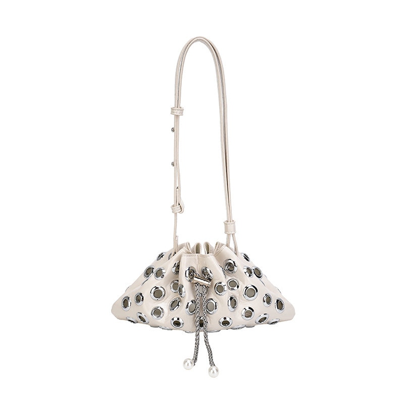 Women's Summer Punk Fashion Rivet Hollow Drawstring Bucket Bags