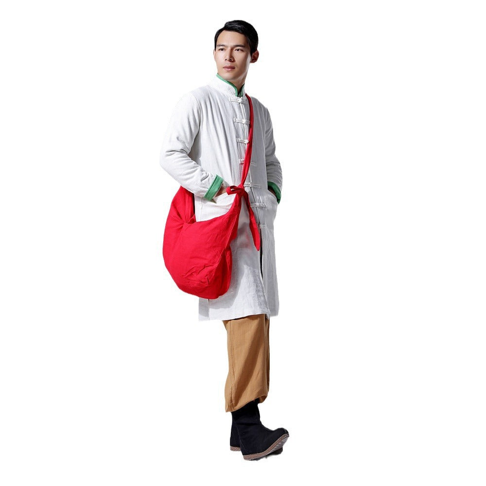 Linen Cloth Solid Color Zipper Hobo Men's Shoulder Bag