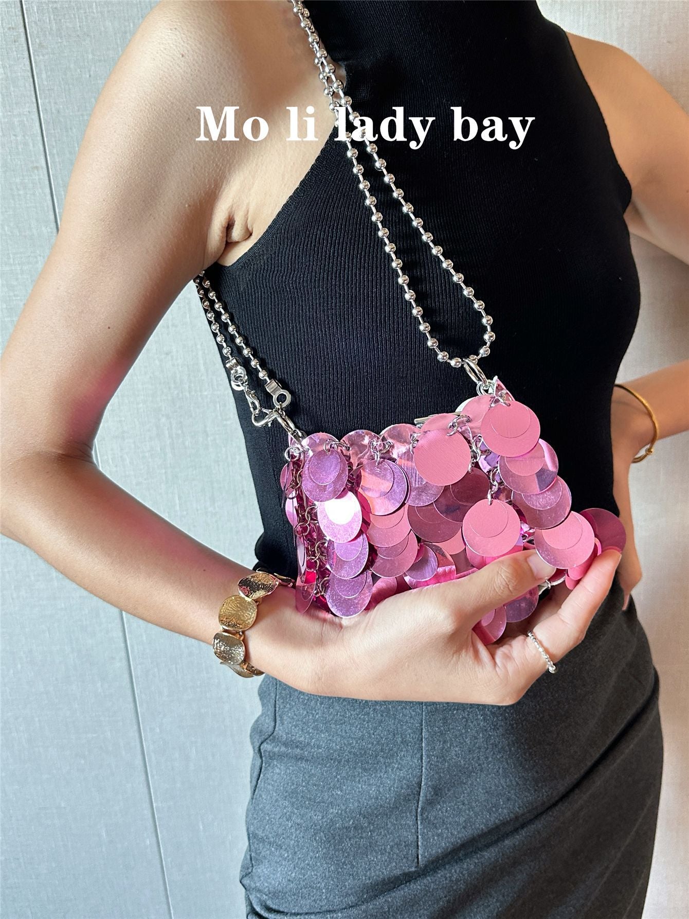 Style Sequin Metal Design Handmade Tide Women's Messenger Bag