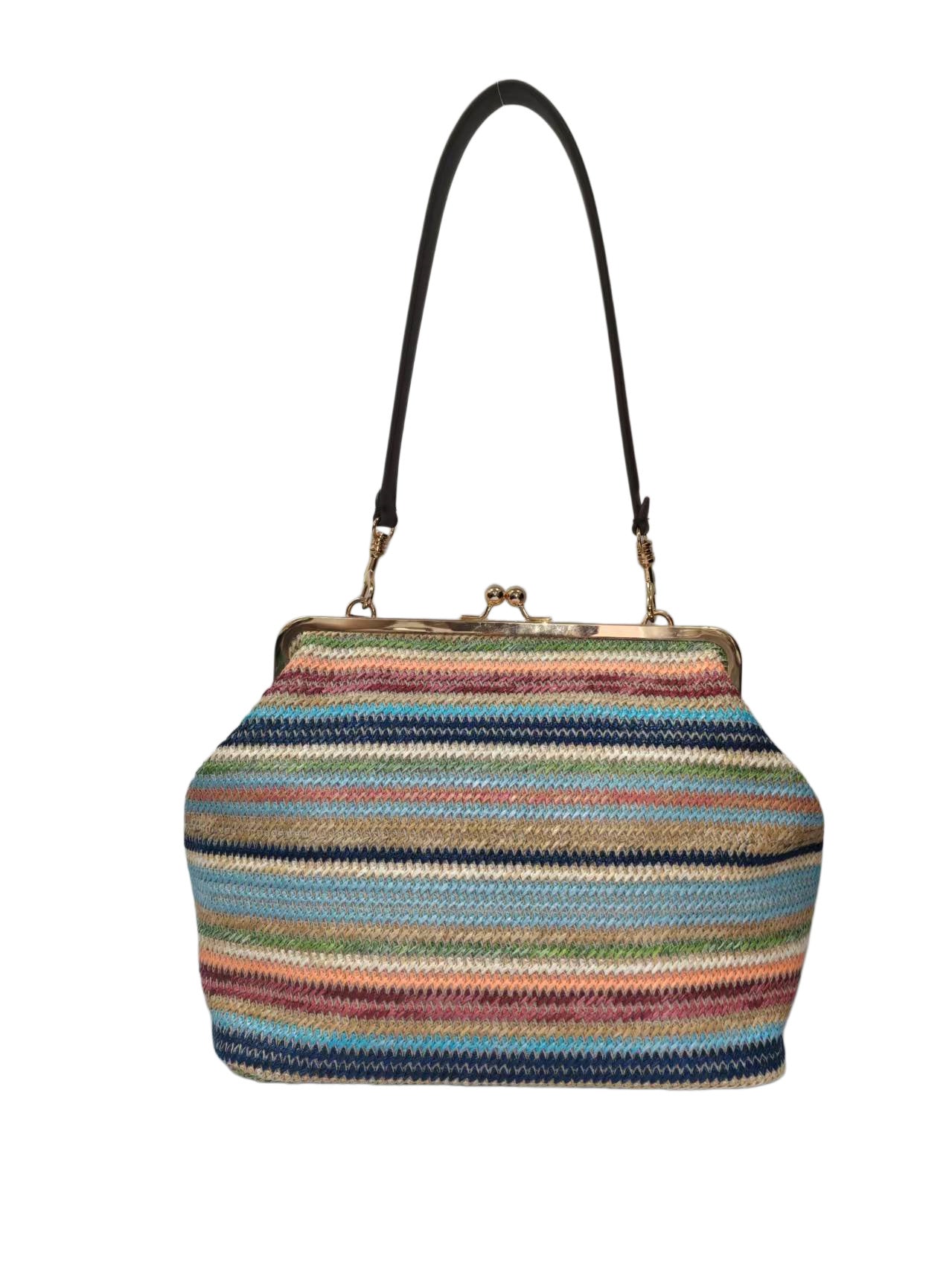 Colorful Striped Straw Kiss Summer Woven Women's Handbag
