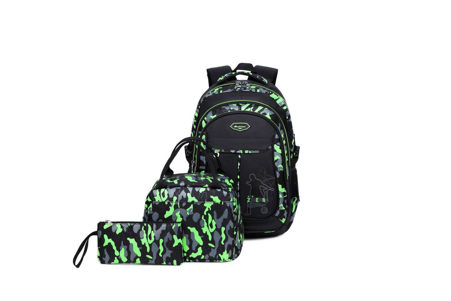 Men's & Women's Three-piece Set Lunch Contrast Color Camouflage Printed Backpacks