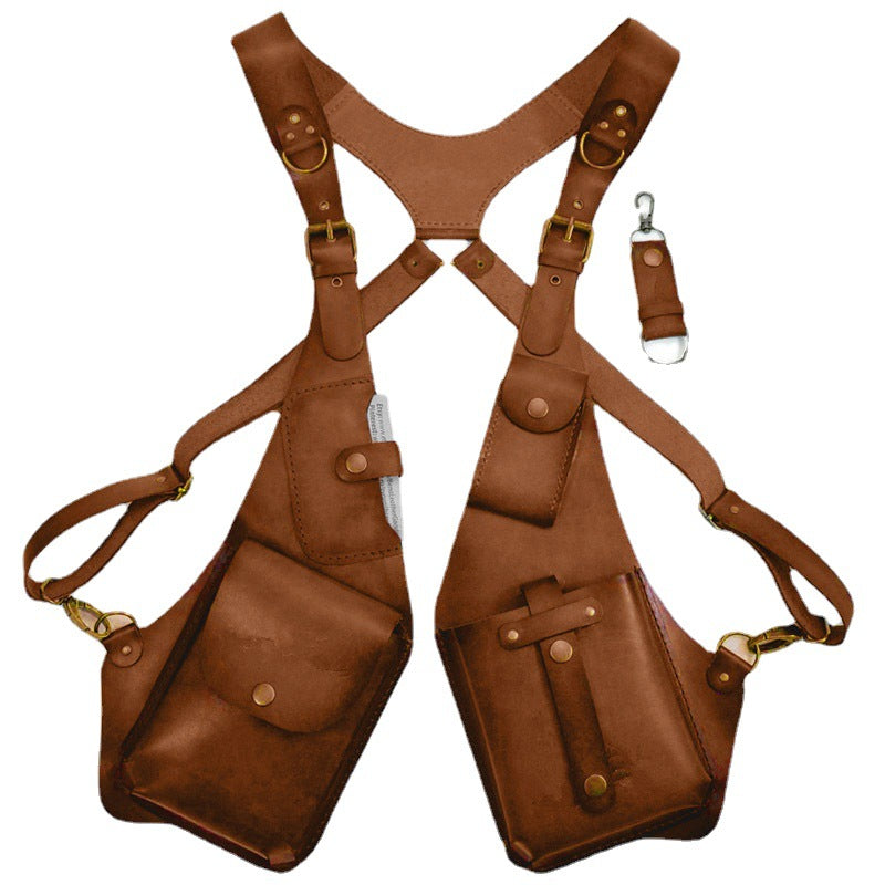 Women's & Men's Vintage Leather Strap Underarm Mobile Sports Satchel, Hanging Bag