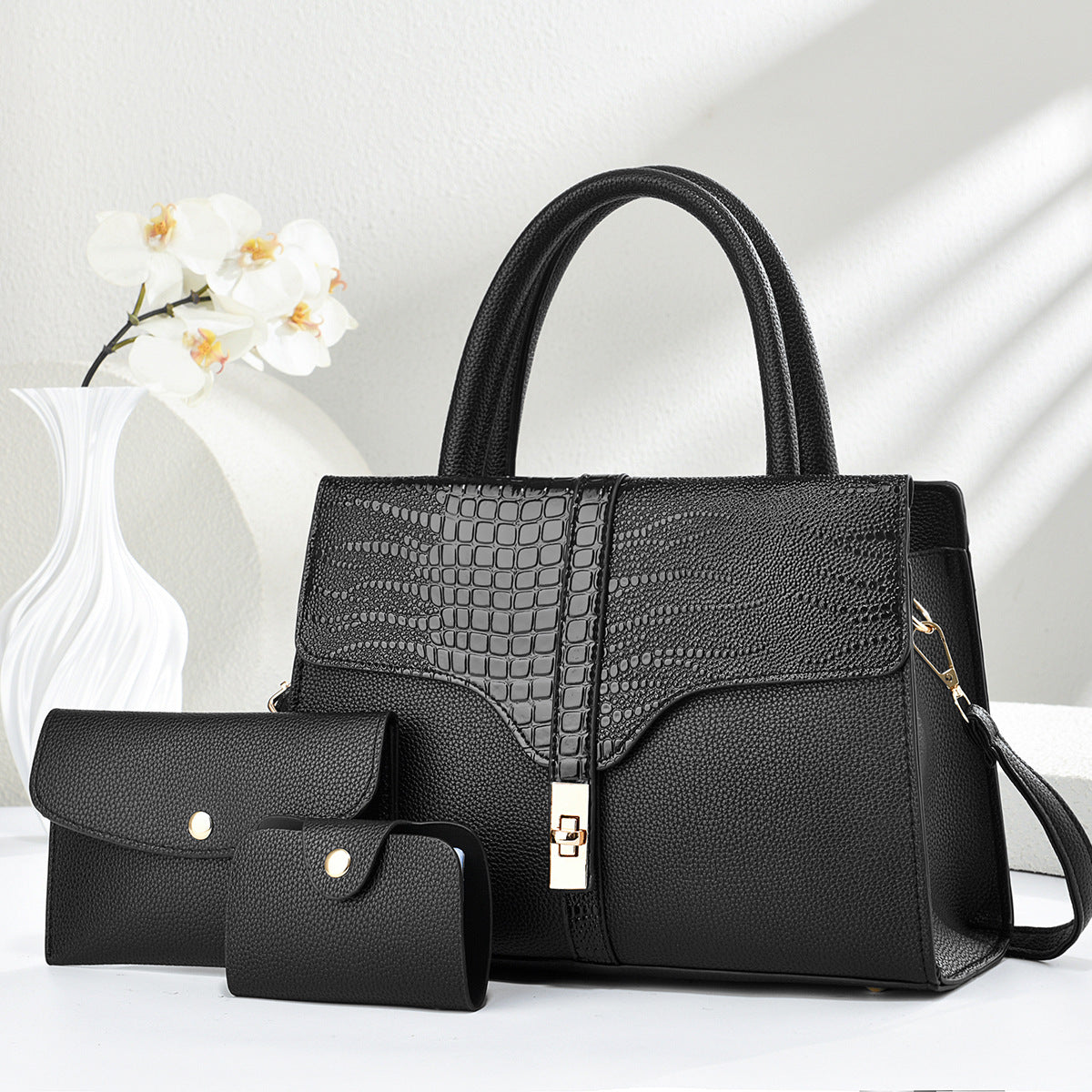 Large Capacity Textured Crocodile Pattern Simple One Women's Handbag