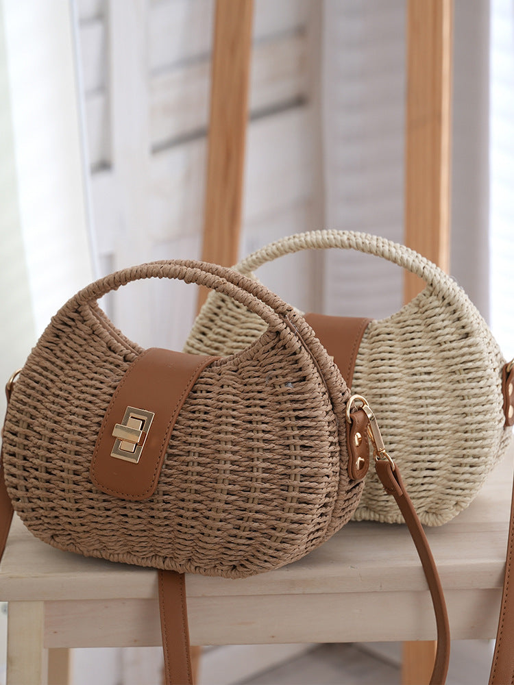 Frame Woven Straw Portable French Seaside Vacation Women's Messenger Bag