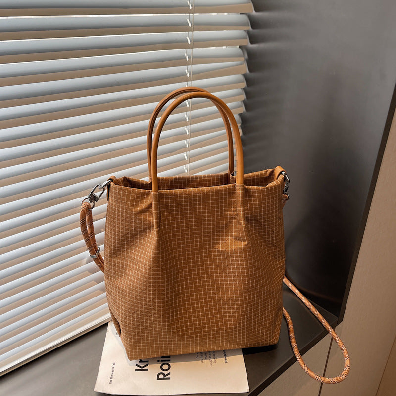 Portable Large Capacity Lightweight Plaid Commute Tote Bags