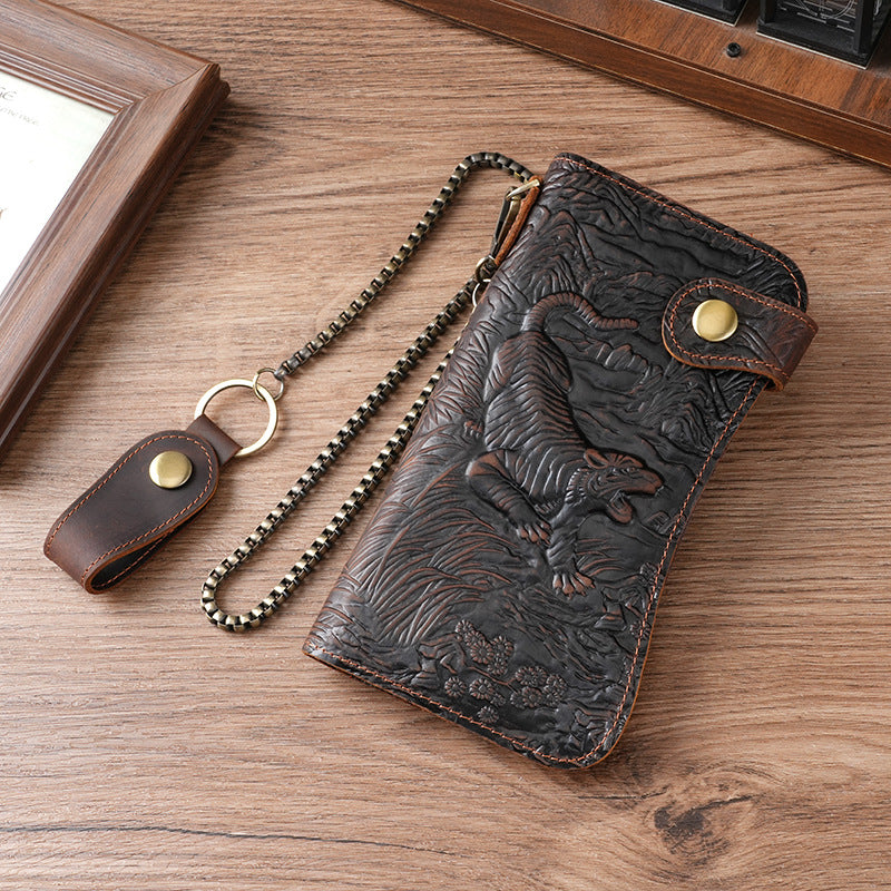 Swiping Iron Chain Crazy Horse Leather Retro Men's Wallet