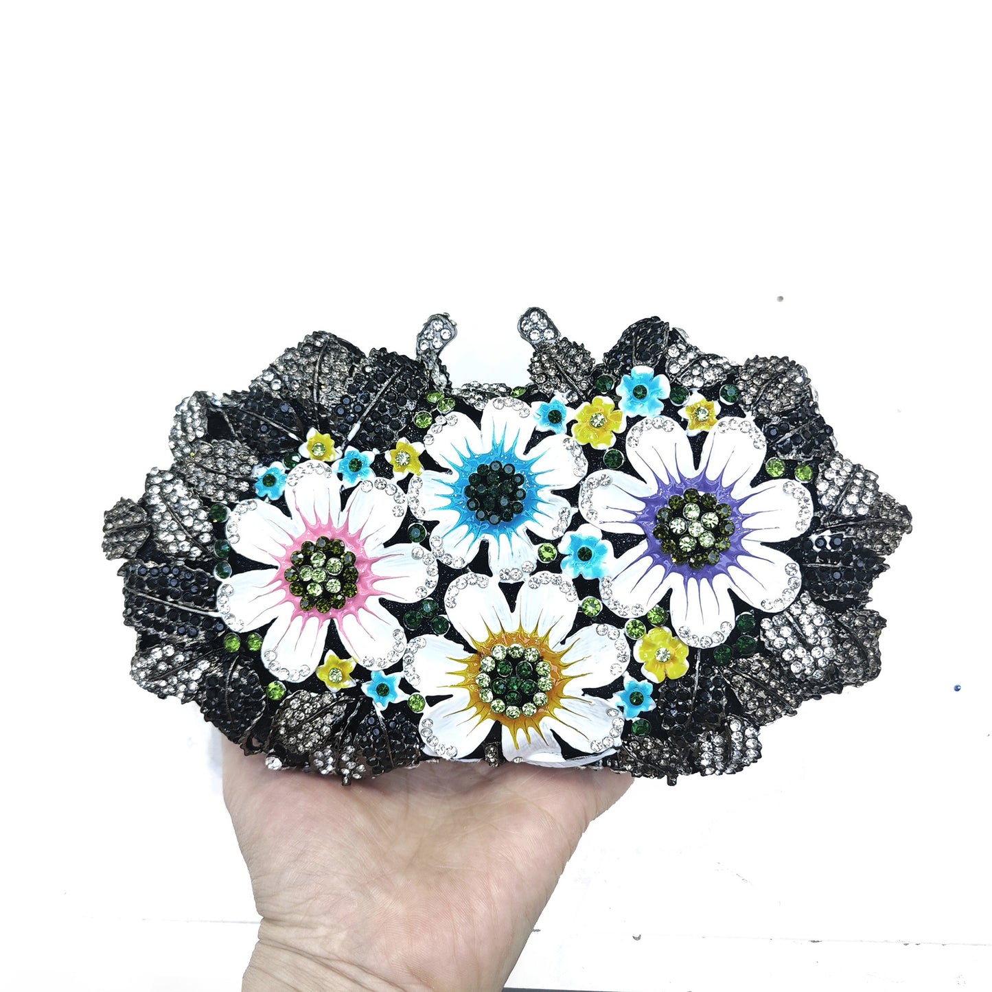 Glaze Flowers Diamond Hollow Metal Hard Box Crystal Bags
