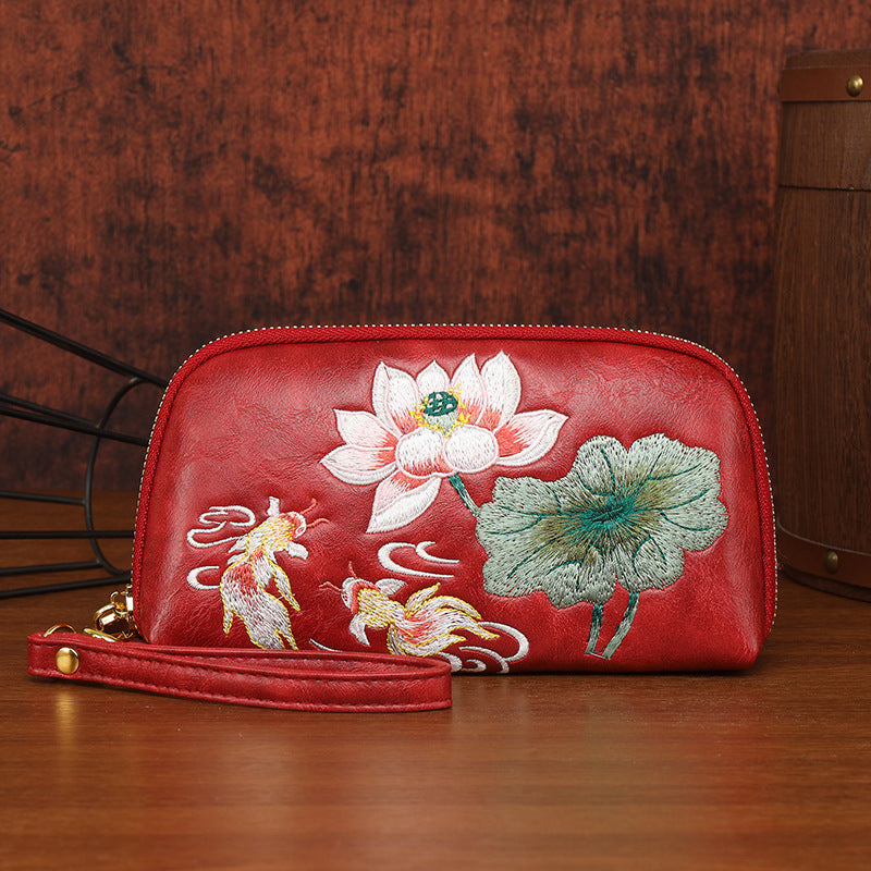 Style National Fashion Double Layer Mobile Change Embroidery Women's Clutch