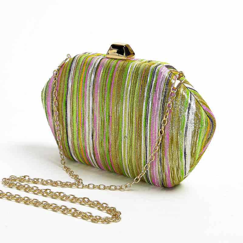 Women's Ethnic Style Gold Silk Color Stripes Dinner Bag