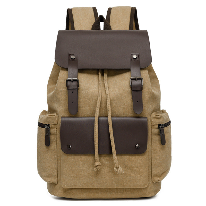 Men's Canvas Computer Personalized Fashion Drawstring Flip Leisure Backpack