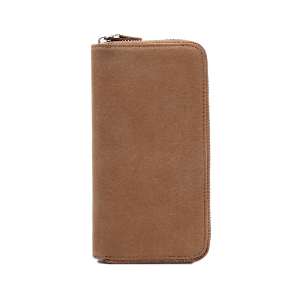 Men's Zipper Vintage Crazy Horse First Layer Cowhide Men's Wallets