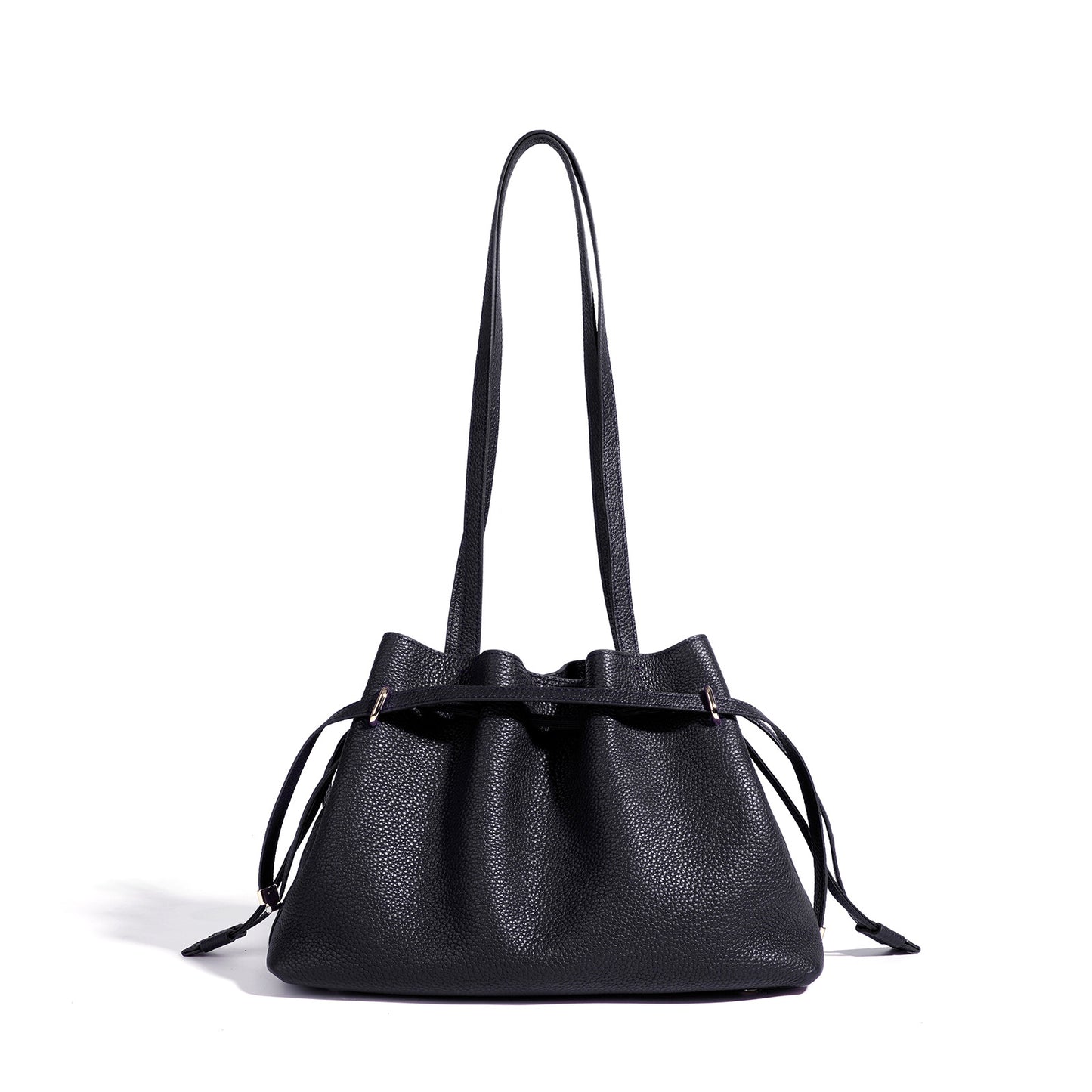 Women's Cowhide Korean Simple Leather Drawstring Lucky Shoulder Bags