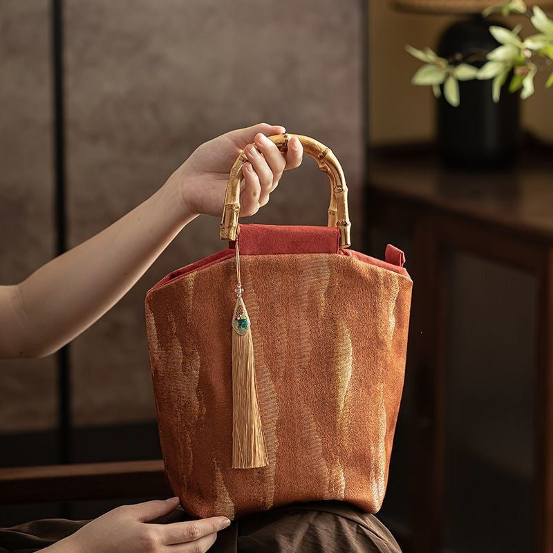 Women's Retro Embroidered Chinese Style Han Clothing Bamboo Cheongsam Ancient With Women's Handbag