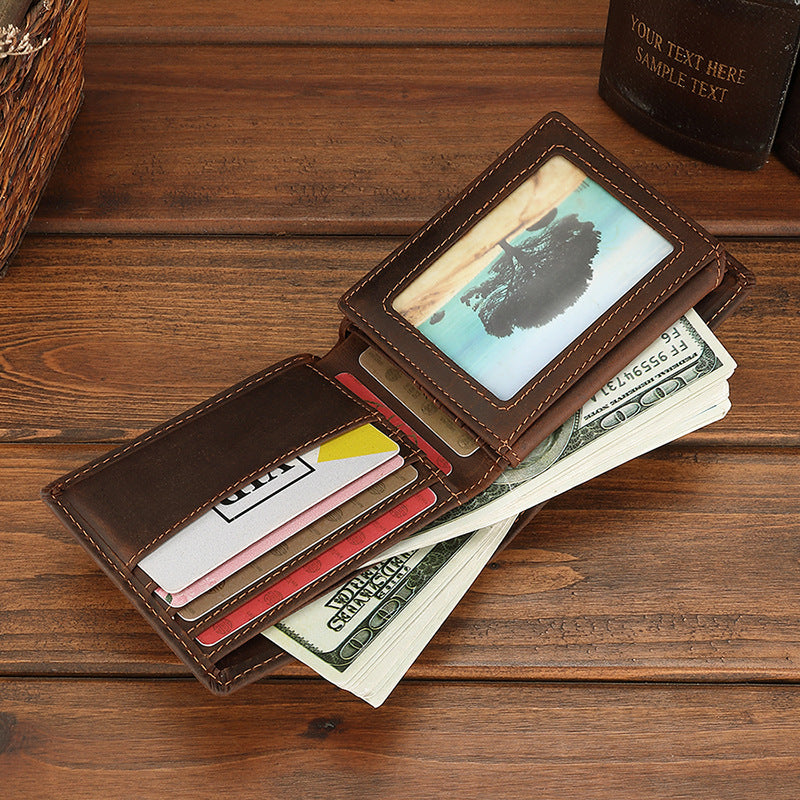 Men's Horse Leather Dollar Multiple Slots Credit First Men's Wallet