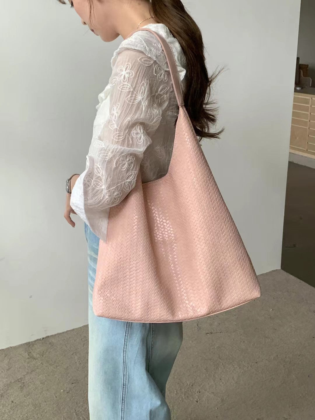Idle Style Woven Female Solid Color Large Capacity Tote Bag