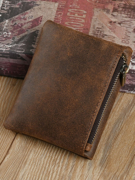 Men's Ancient Hipster Genuine Leather Vertical Fashion Vintage Cowhide Men's Wallets