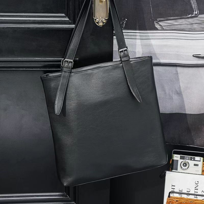 Men's Trip Leisure Large Capacity Totes Soft Leather File Men's Tote
