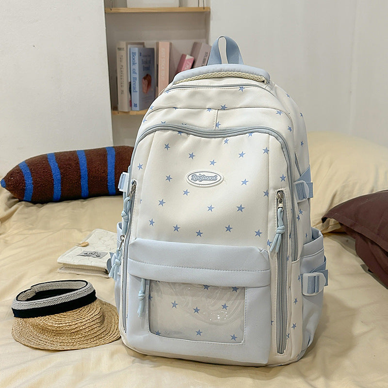 Women's Large Capacity Simple Transparent Star Design High College Leisure Backpack