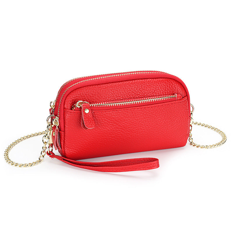 Women's Genuine Leather Chain First Layer Cowhide Large Women's Clutch