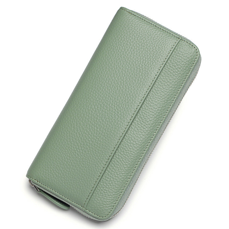 Women's First Layer Cowhide Organ Long Zipper Genuine Leather Large Capacity Ladies Wallet
