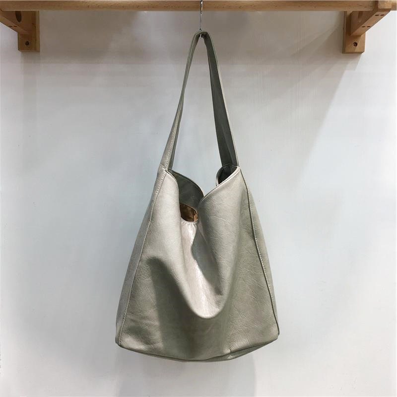 Dirty Cabinet Niche Idle Style Wide Strap Soft Oil Wax Tote Bags