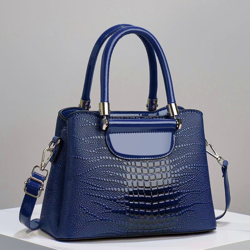 Women's Textured Bright Leather Stone Pattern Crocodile Women's Handbag