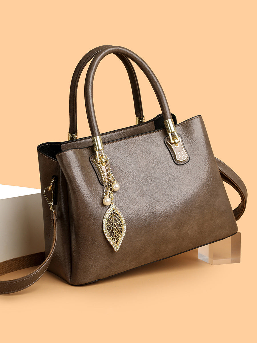Women's Luxury Fashion Oily Leather Solid Color Women's Handbag
