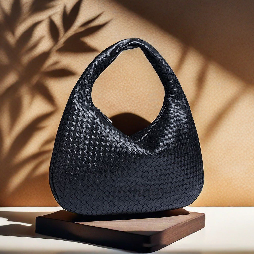 Fashion French Woven Leather Simple Atmospheric Crescent Underarm Shoulder Bags