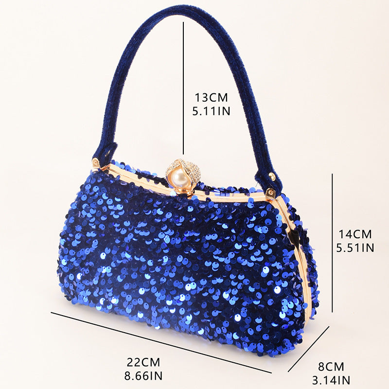 Women's Sequined Portable Diamond Dress Solid Color Dinner Bag