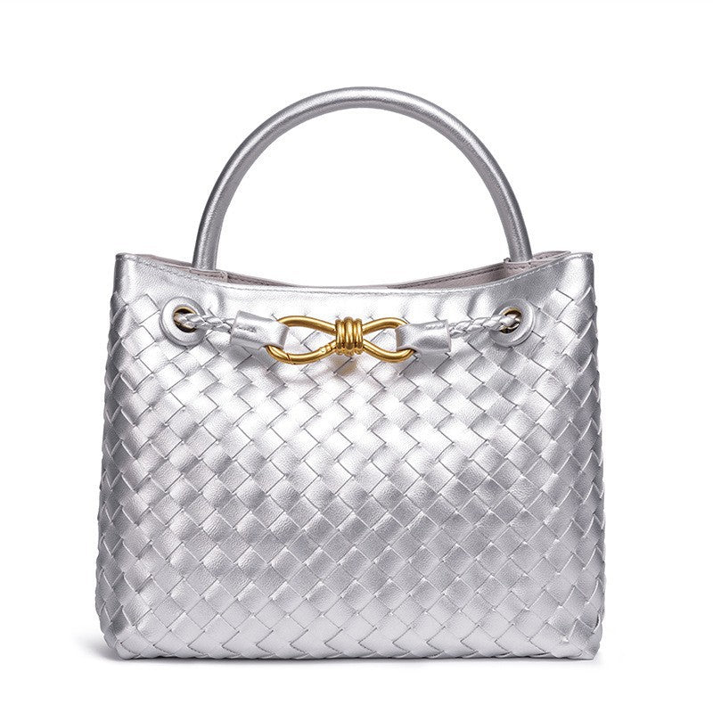 Women's Fashion Bow Metal Hand-woven Design Large Bags
