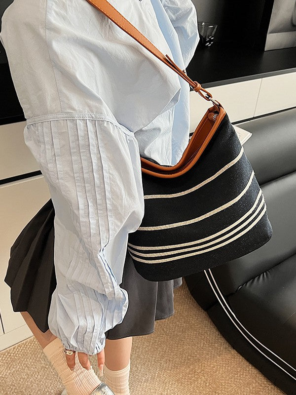 Striped Leisure Suction Clasp City Simple About Bucket Bag
