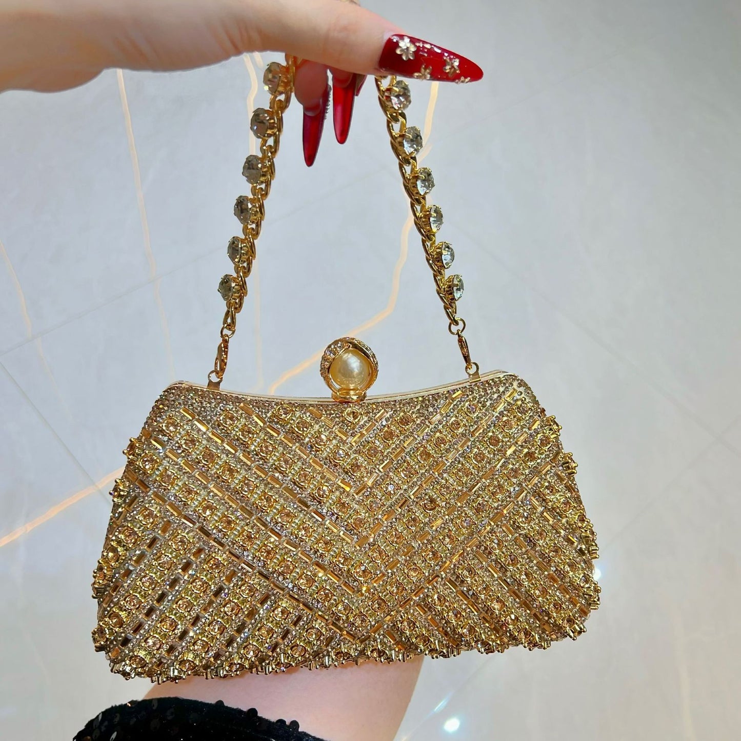 Women's Rhinestone Clutch Versatile Chain Box Trendy Handbags