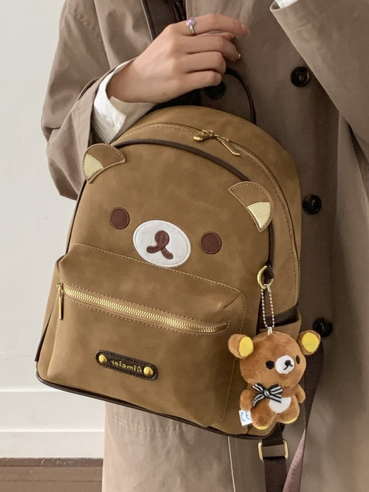 Canvas Brown Embroidered Bear Versatile Soft Backpacks