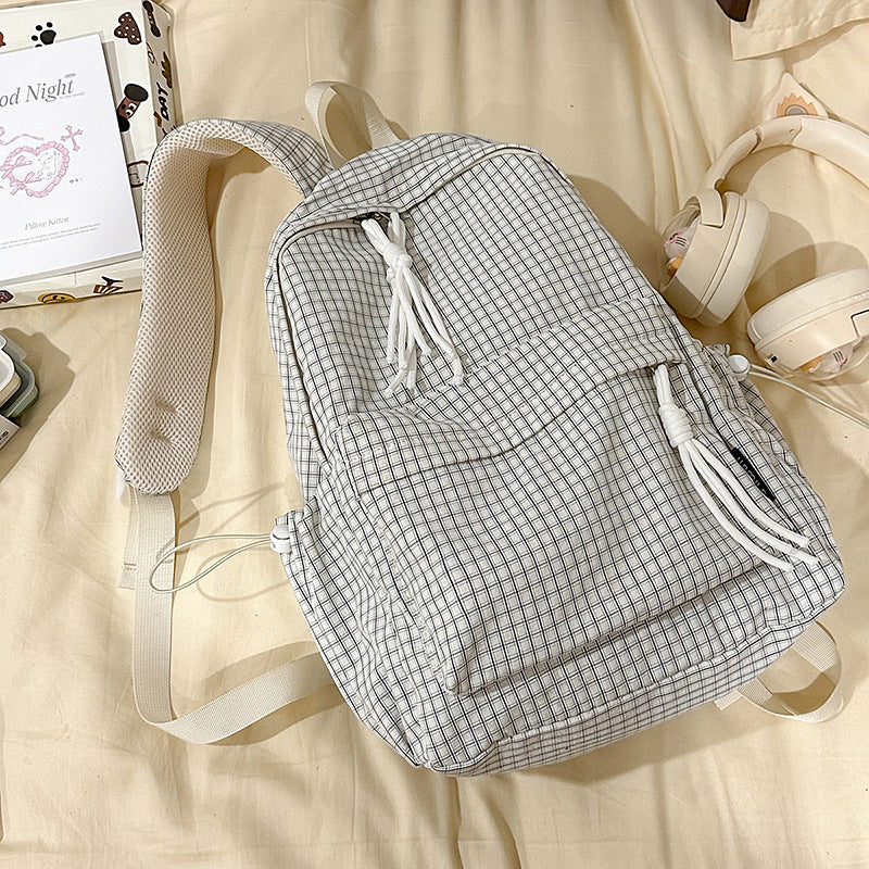 Good-looking Mori Style Fresh Plaid Heart Korean Party Backpacks