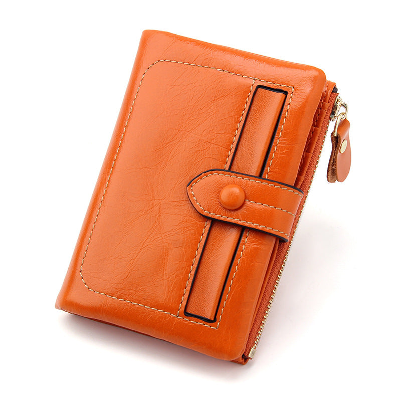 Women's Layer Oil Wax Cowhide Genuine Leather Retro Large Capacity Multiple Ladies Wallet