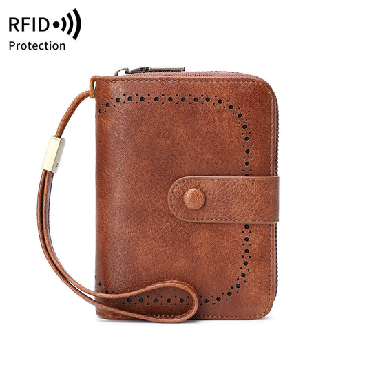 Women's Swiping Oil Wax Leather Retro Expanding Ladies Wallet