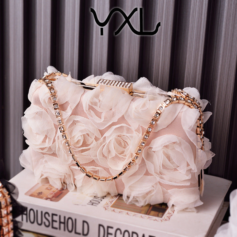 Elegant Chiffon Colorful Flowers Champagne Clutch Bags