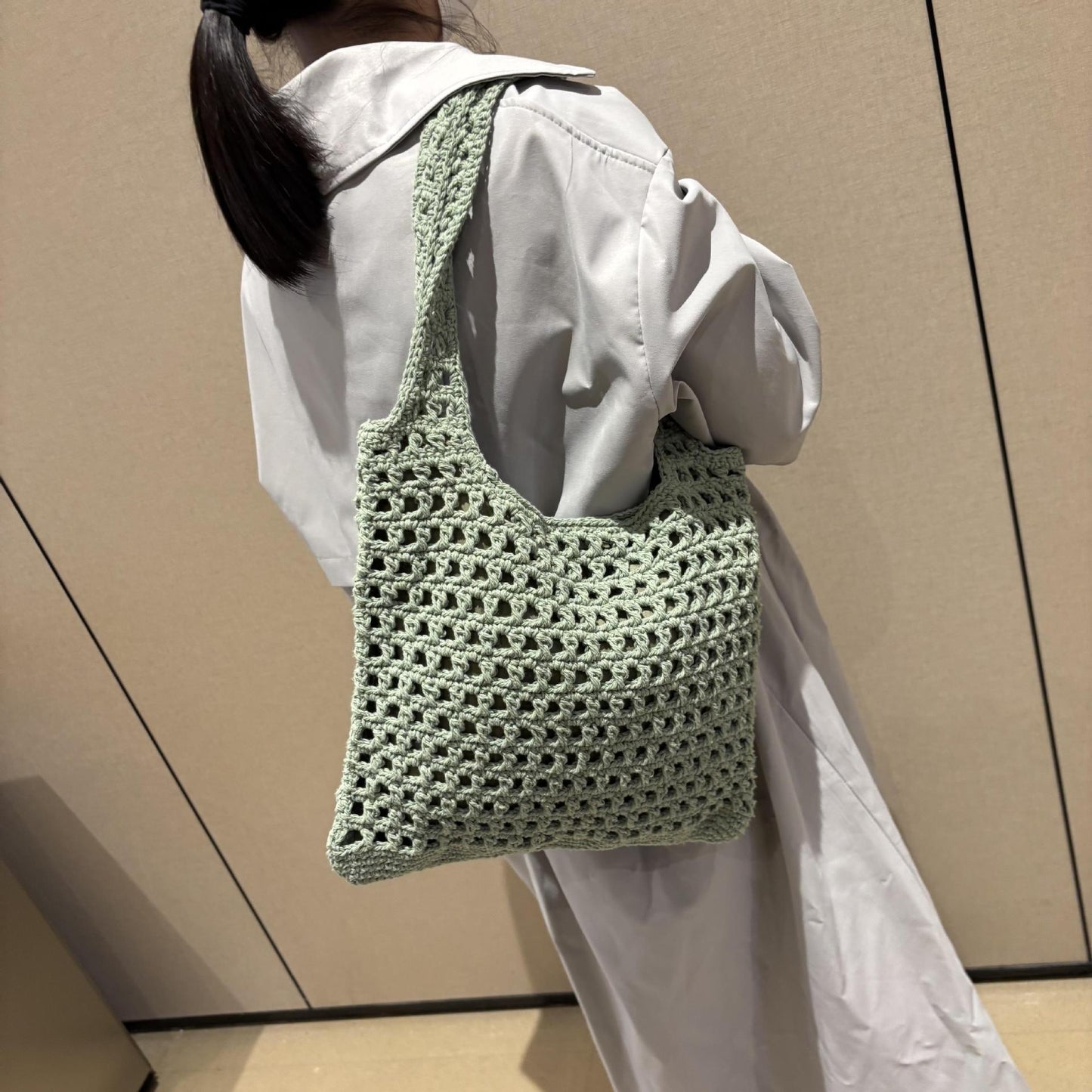 Color Cotton Rope Braided Fashion Hollow Beach Niche Style Large Women's Shoulder Bag