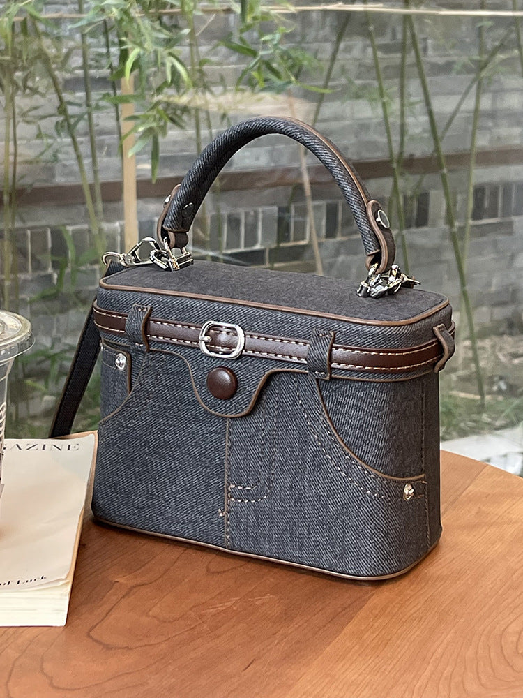 Women's Korean Fashion Denim Texture Hand Carrying Box Women's Messenger Bag
