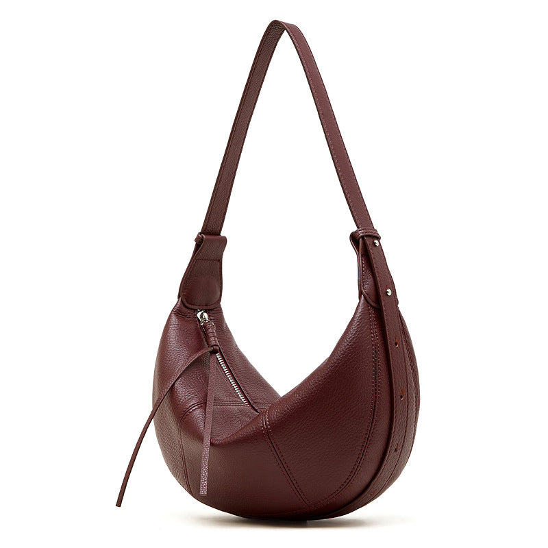 Women's Layer Cowhide Croissant Dumpling Genuine Leather Niche Practical Commuter Solid Bags