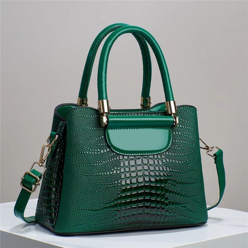 Women's Textured Bright Leather Stone Pattern Crocodile Women's Handbag