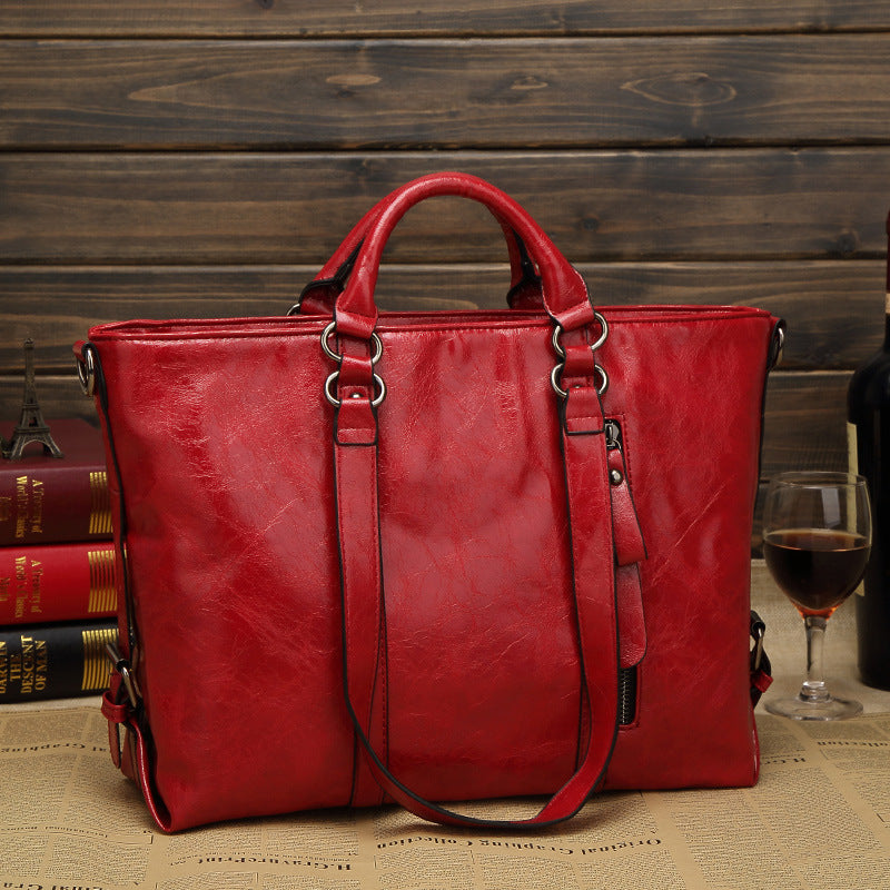 Women's Large Capacity Retro Oil Wax Skin Women's Shoulder Bag